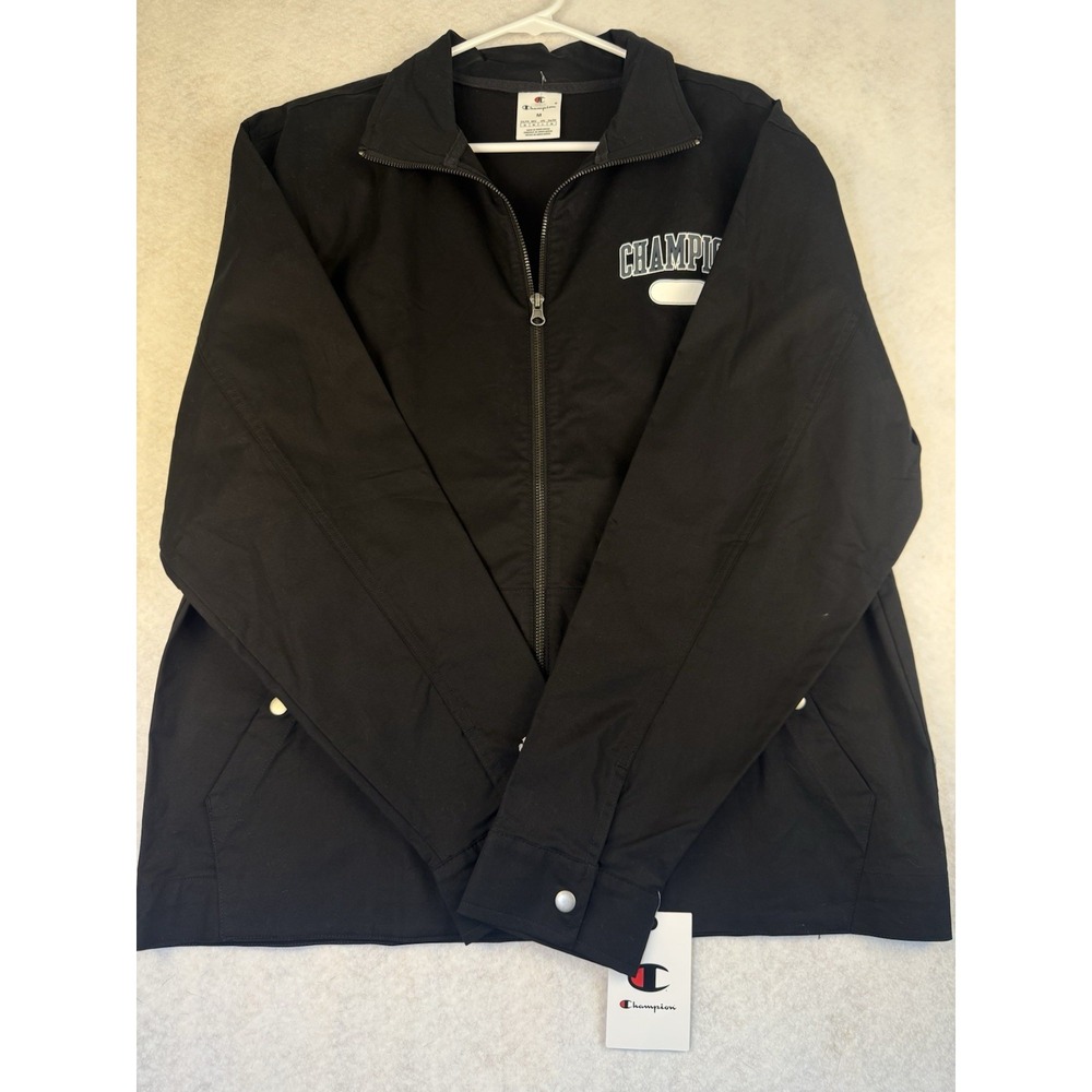 Champion Men's Sideline Jacket Black Medium Zip Front Stretch Cotton NWT